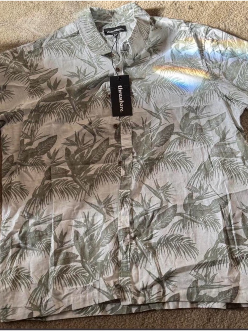 Threadbare Men’s XL Palm Print Button-Up Shirt - Sage Green